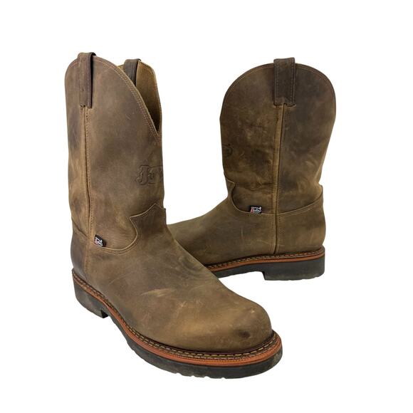 Justin 14 EE Blueprint 11" Tan Gaucho Leather Pull On Western Outdoor Work Boots - Picture 1 of 11